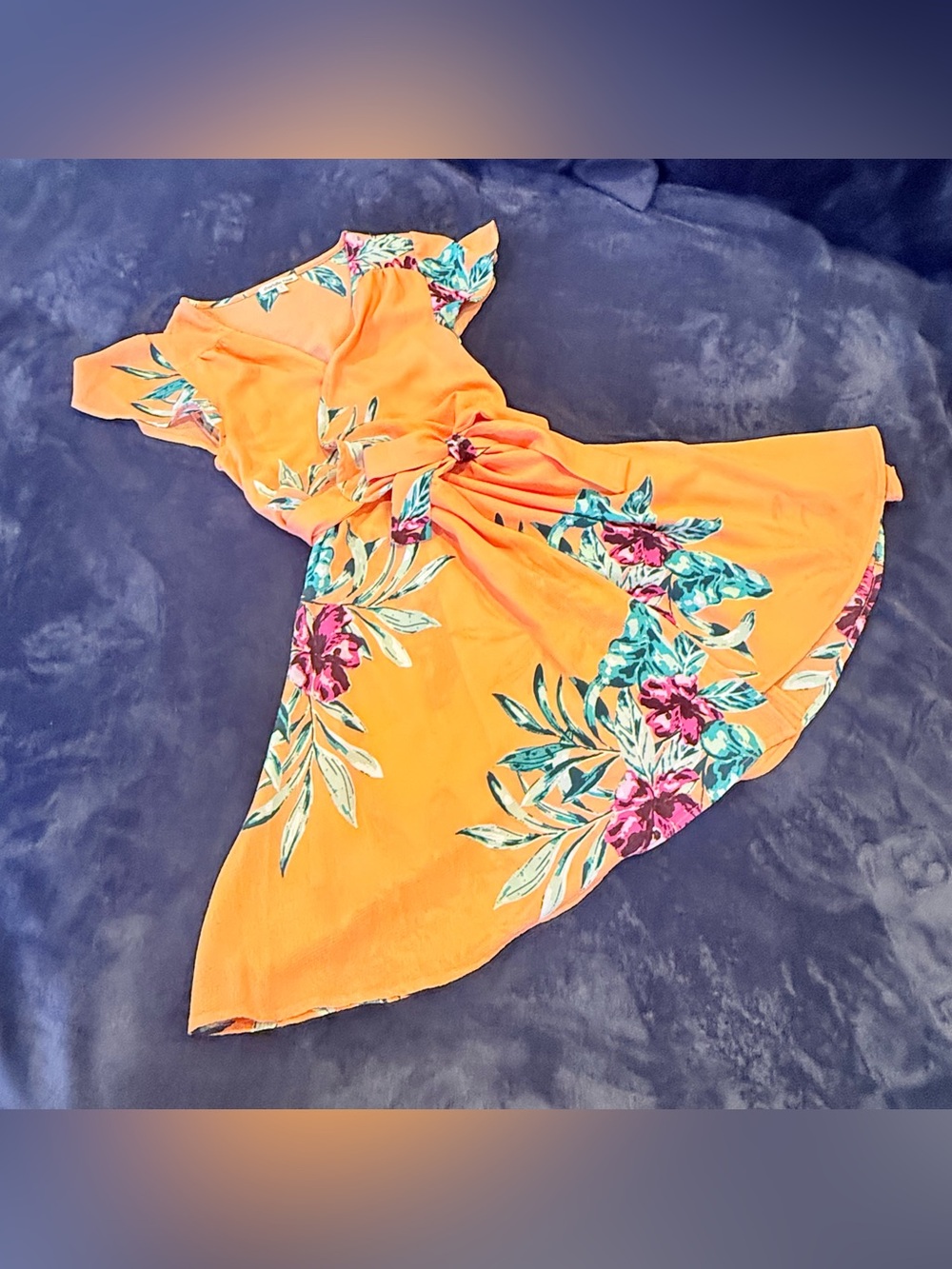 Orange Floral Asymmetrical Wrap Dress